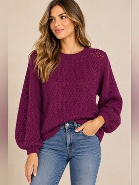 14th & Union Purple Sweater Eyelet Knit Size L